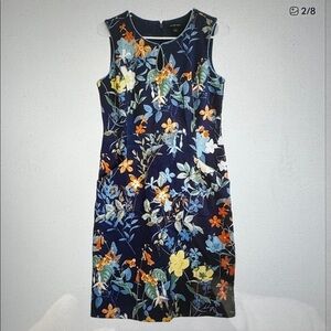 Lands End Sleeveless Floral Sheath Dress Womens 14 Tall Cotton pockets Preppy